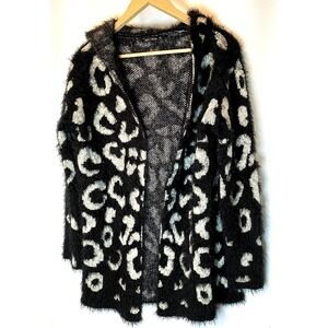 Ellie &‎ Kate Cardigan S/M Fringe Soft  Fuzzy Hooded Black